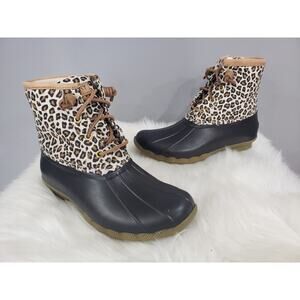 NEW SIZE 6.5 - Sperry Womens Saltwater Animal Leopard Print Duck Boots STS85919